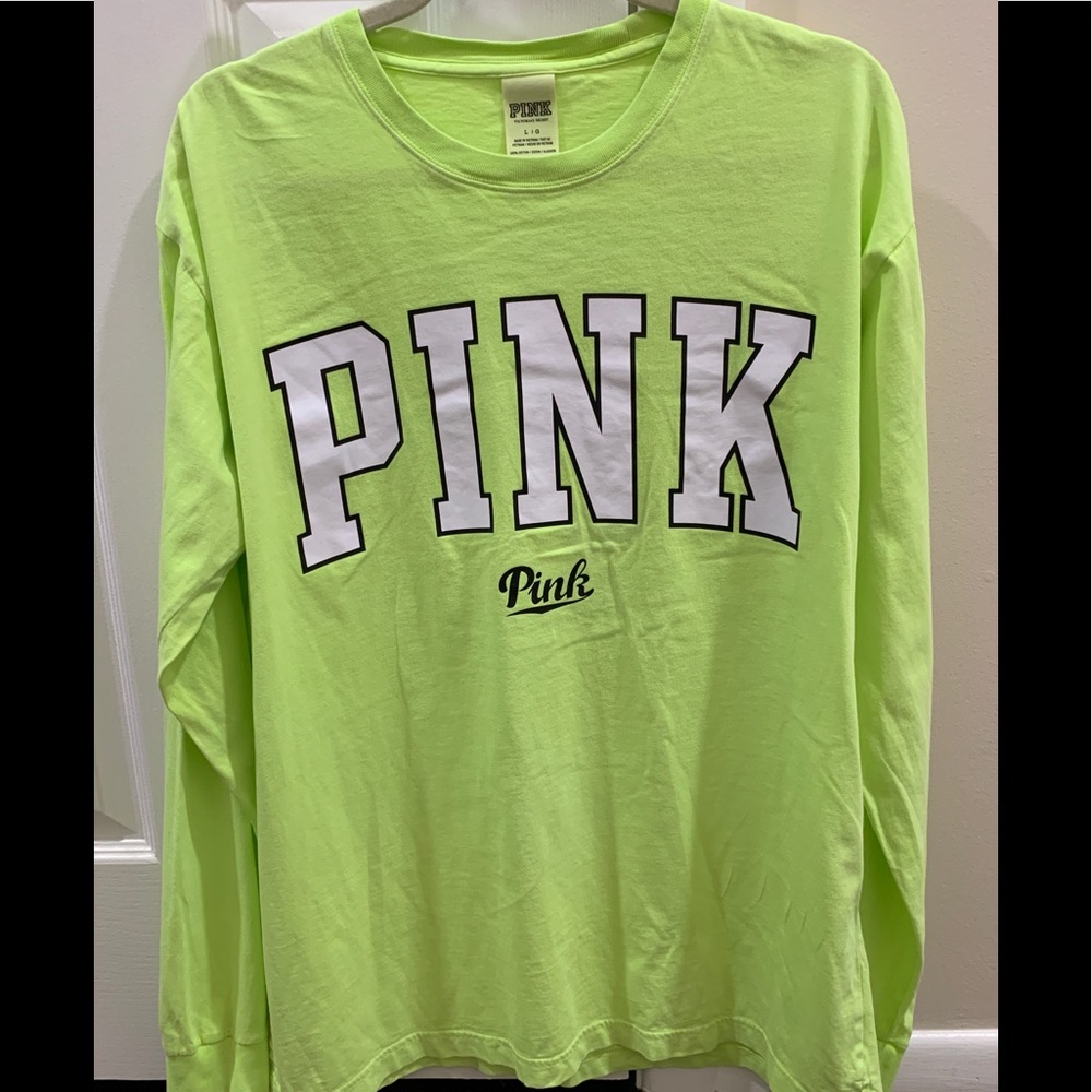 VS Pink- Neon Green Long Sleeve Top